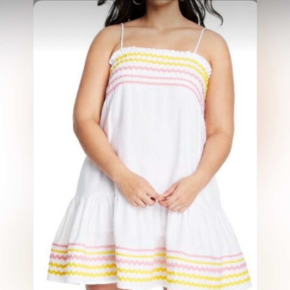 Lisa Marie Fernandez White Dress with Pink and Yellow Stripes Size S NWT